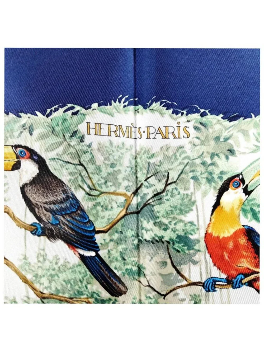 Authentic Hermès Equateur Carré 90 Silk Scarf Blue Jungle Wildlife